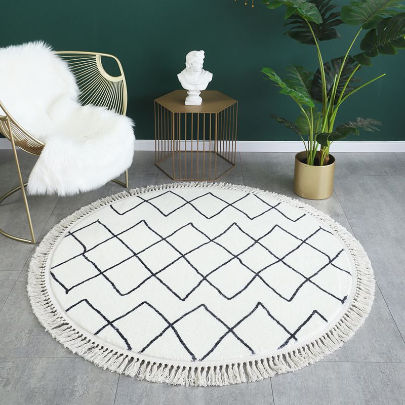 Zone de motif géométrique blanche Tapis de tapis de tapis de frange de tapis de soins faciles pour la décoration pour la maison