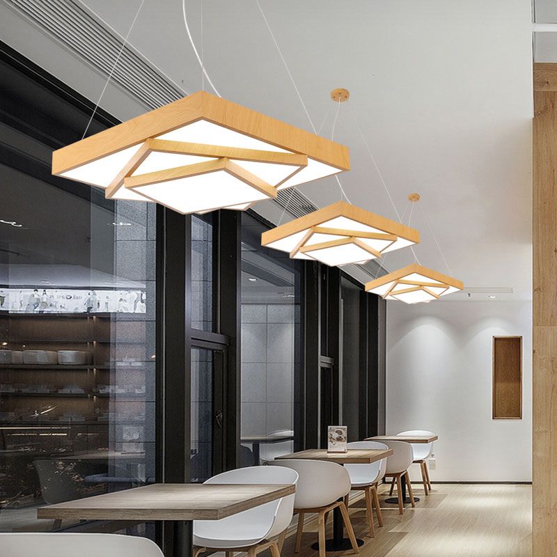 Luce a sospensione a led quadrata a livello Light MODER MODER MODER MODERY OFFICE IN LIGHT LEGNO