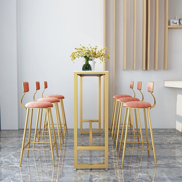 1/2/7 Pieces Glam Iron Bar Table Set Rectangle White Faux Marble Bistro Set with Footrest