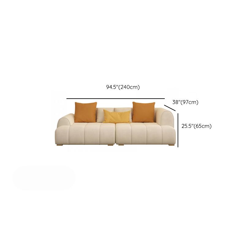 Recessed Arm Sofa Contemporary L Faux Leather Sofa with Pillows