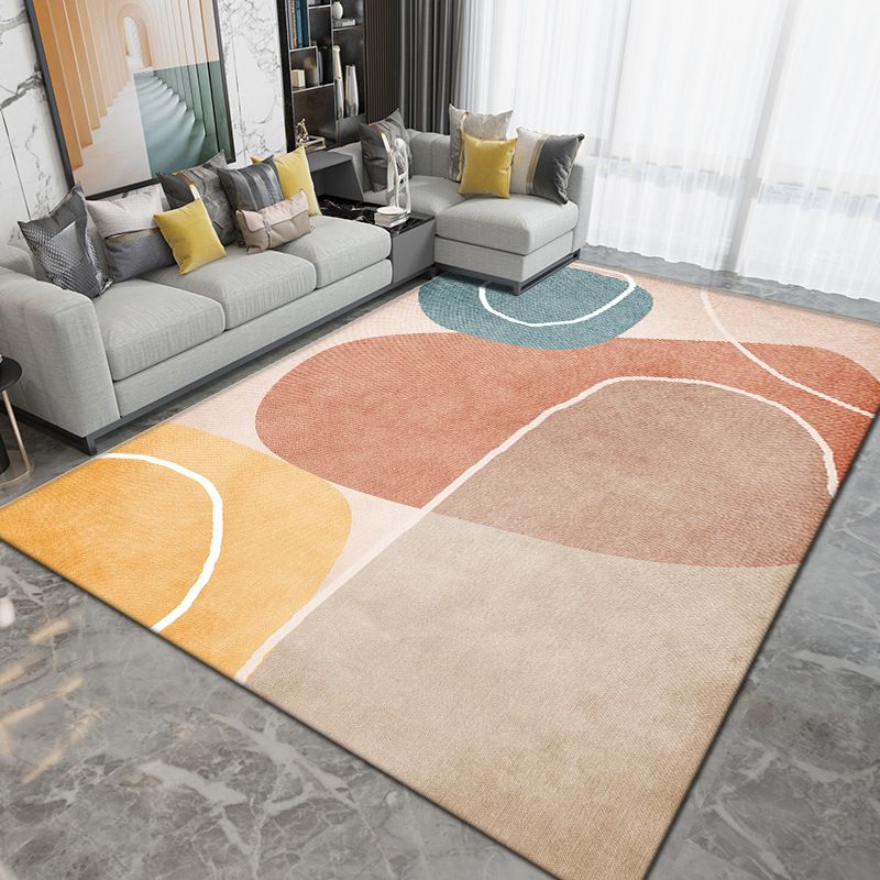 Dark Green Color Block Rug Polyester Modern Rug Washable Rug for Living Room