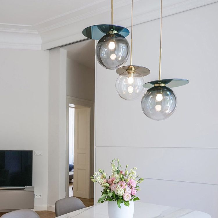 Nordic 1-Light Ceiling Pendant Light Glass Spherical Hanging Lamp for Living Room