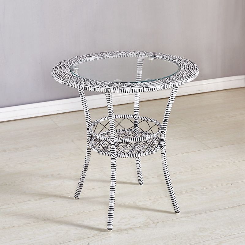 4 Legs Single Coffee Table Glass Modern with Shelf Cocktail Table