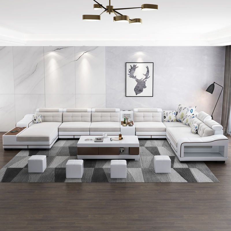 Modern Style Sectional Tufted Back Ramp Armrest White Storage Rack Sofa