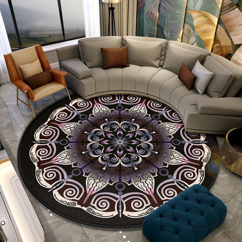 Turkish Style Living Room Rug Multicolor Flower Patterned Carpet Synthetics Pet Friendly Machine Washable Non-Slip Rug