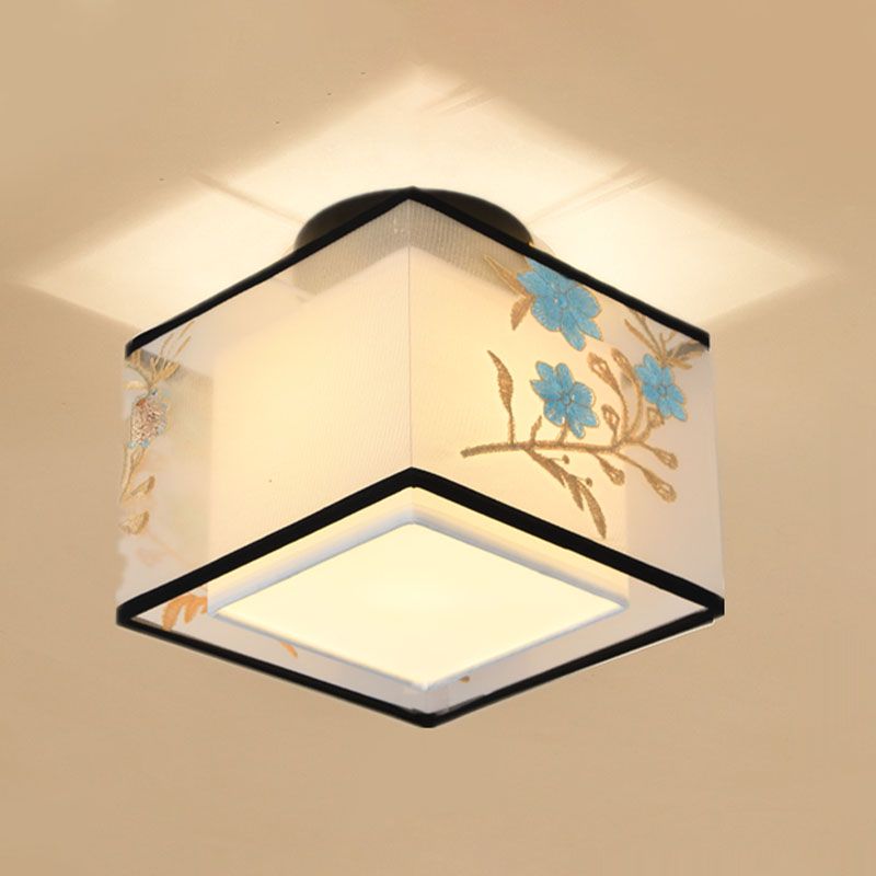 Square/Round Fabric Shade Flush Mount Chinese Style Flush Mount Lighting Fixtures