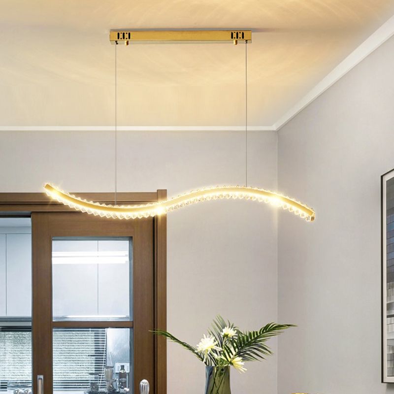 K9 Crystal Wavy Pendant Lighting Simplicity LED Island Ceiling Light for Dining Room