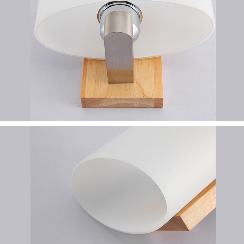 Rectangular Glass Shade Bedroom Wall Lamp Nordic Simplicity Single Bulb Sconce Light with Solid Wooden Base