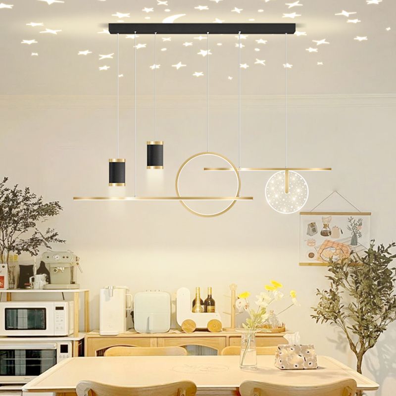 Modern Metal LED Ceiling Lamp Circle Shape Island Light with Plastic Shade for Living Room