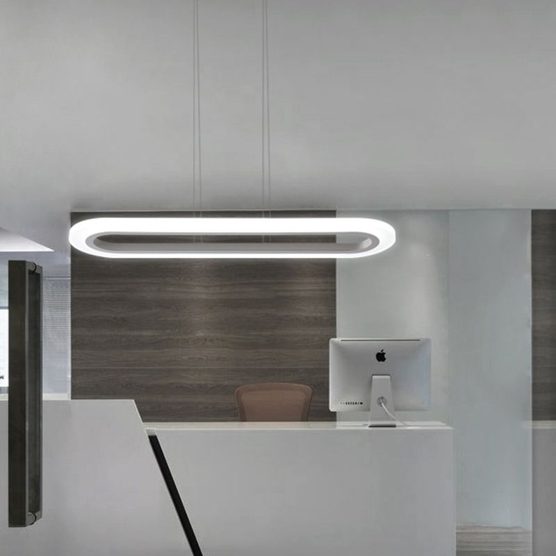 Acrylic White LED Island Light in Modern Simplicity Aluminium Oval Hanging Lamp for Commercial Place