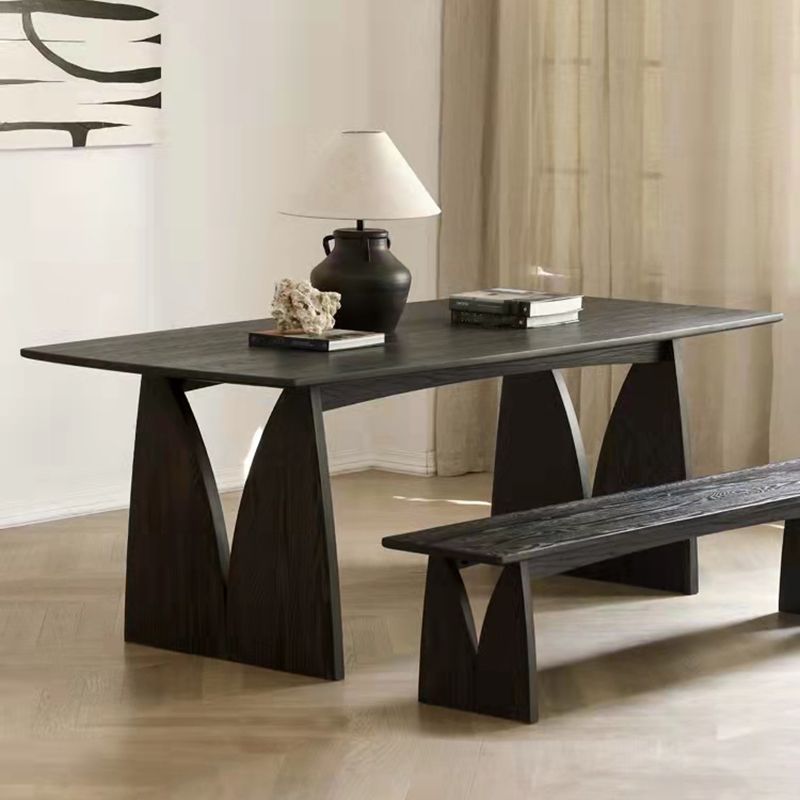 Pine Solid Wood Dining Room Table Modern Double Pedestal Table in Black