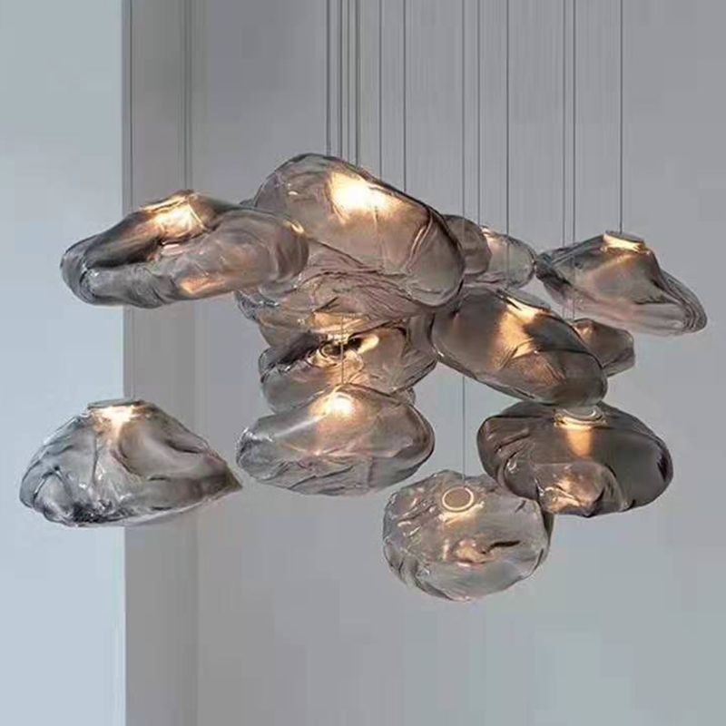 1 Light Bun Hanging Lights Post-Modern Lattice Glass Ceiling Fixture for Restaurant