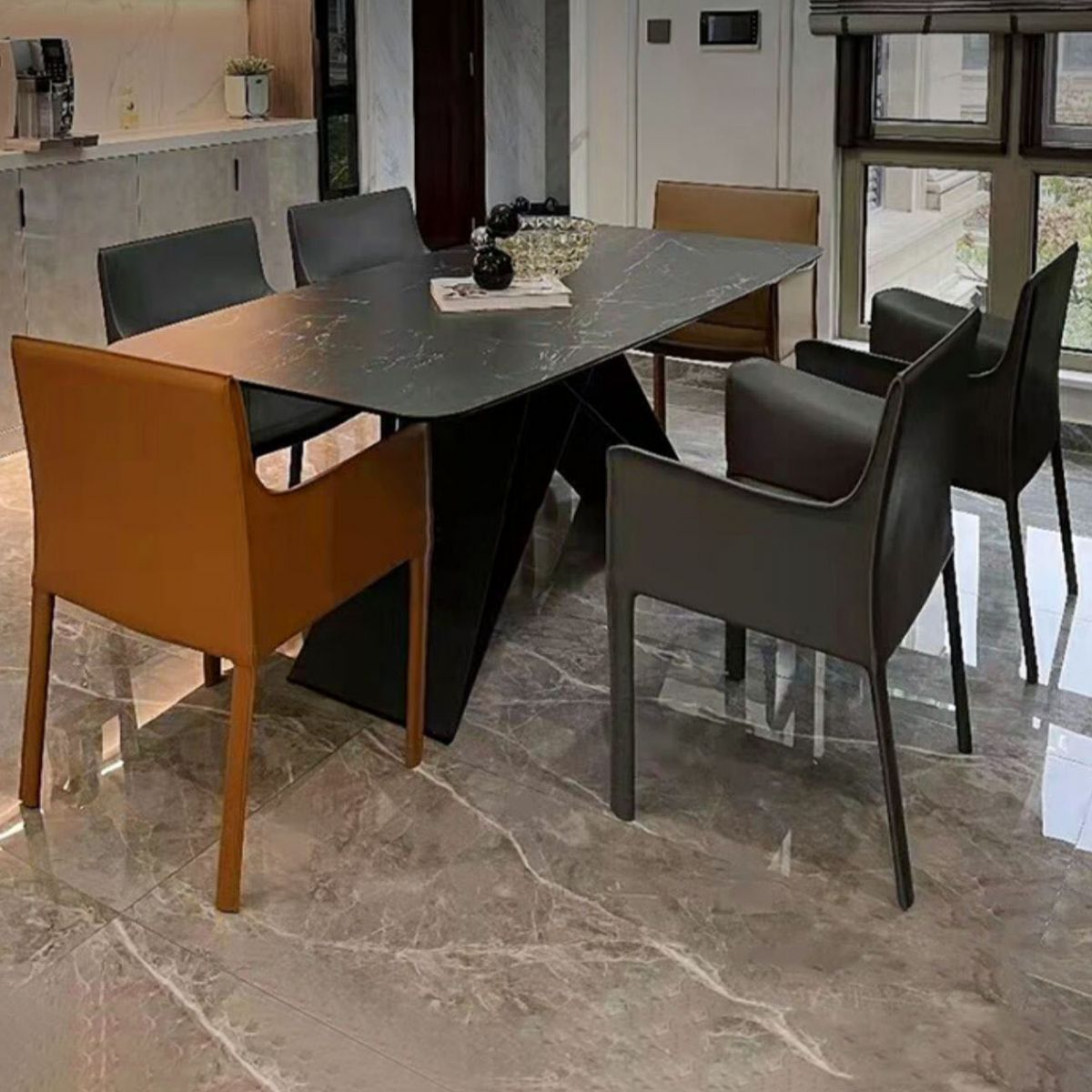 Contemporary Leather Dining Chair Parsons Chair in Matte Finish with Steel Legs