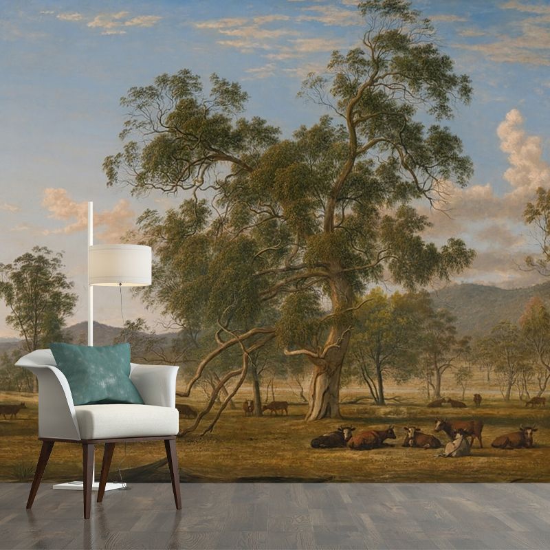 Patterdale Landscape with Cattle Mural Green Stain-Proof Wall Decoration for Living Room