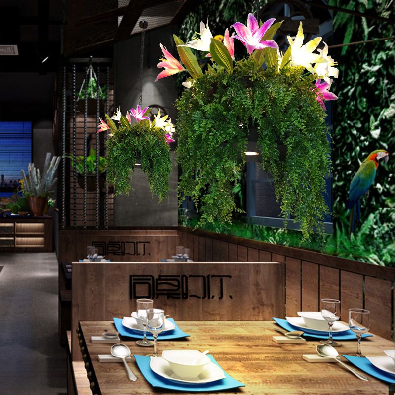 Metal Green Hanging Chandelier Lily 12 Heads Antique Drop Pendant for Restaurant