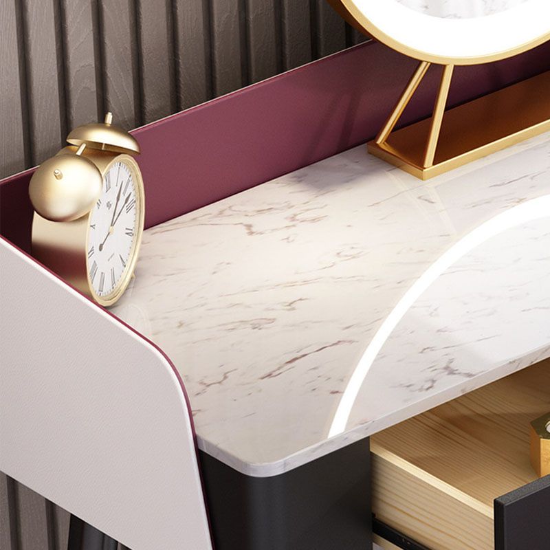 Contemporary Stone Top Makeup Vanity Desk with Wooden Drawer