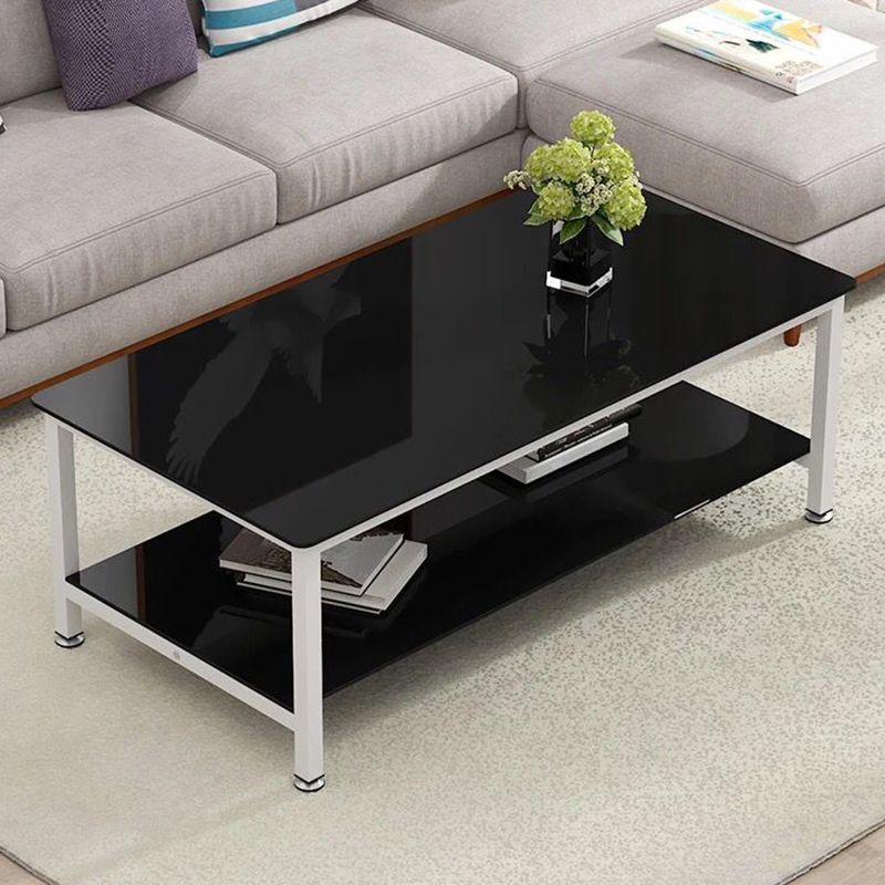 Contemporary Glass Rectangular Coffee Table with Storage and 4 Legs
