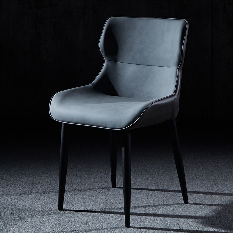 Modern Leather Dining Side Chair Indoor Wingback Chair with Black Legs