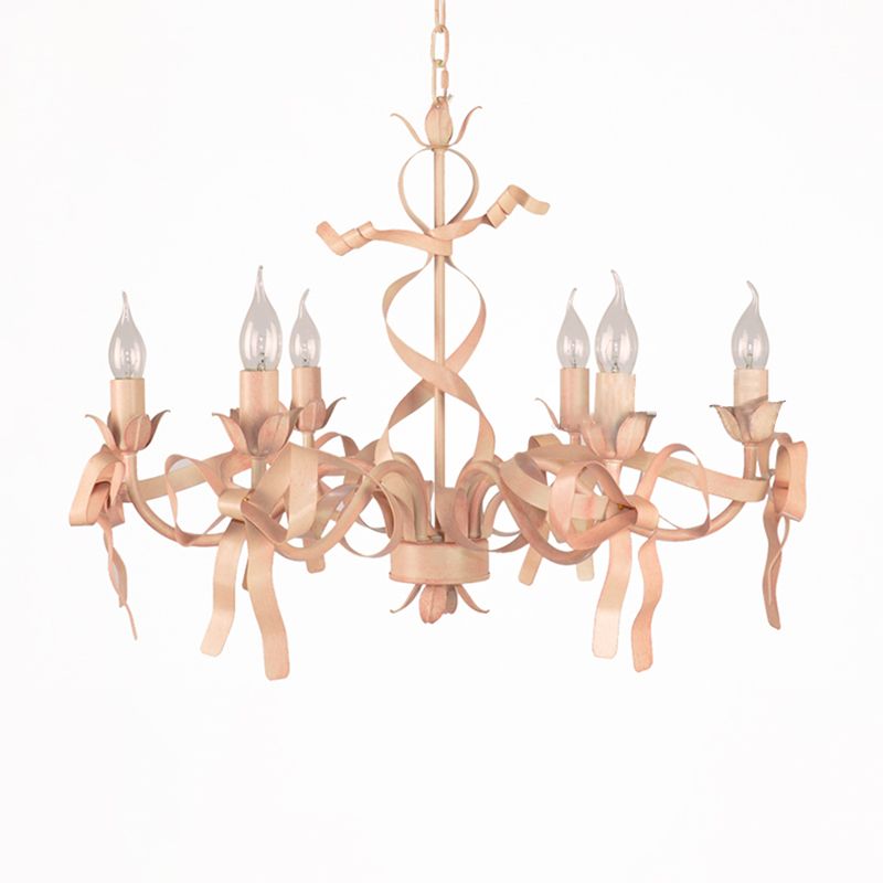 Multi Lights Pink Metal Suspension Pendant Light Curved Arm Modern Style Hanging Lamps