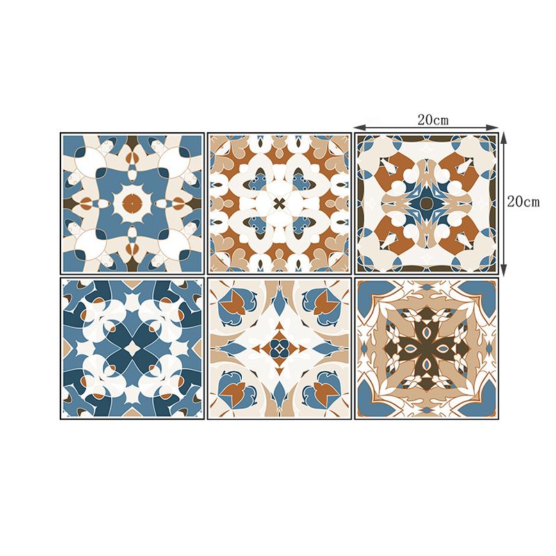 Boho Chic Flower-Like Wallpaper Panels PVC Peel and Paste Blue-Brown Wall Art for Kitchen