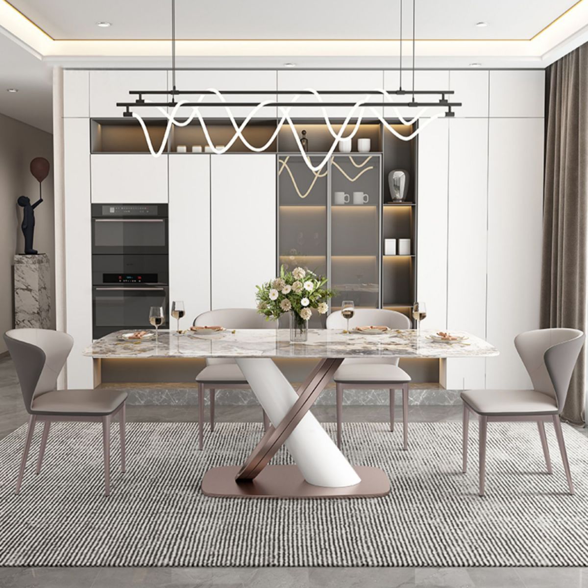 Luxury Sintered Stone Top Dining Set Rectangle 1/2/5/7 Pieces Dining Table with Chairs
