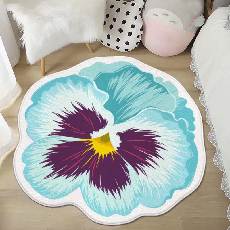 Light Green Flower Carpet Polyester Casual Carpet Washable Carpet for Living Room