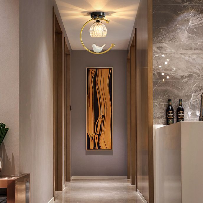 Plafonnier en cristal à abat-jour boule, style nordique, 1 ampoule, noir et or, plafonnier pour hall d'entrée