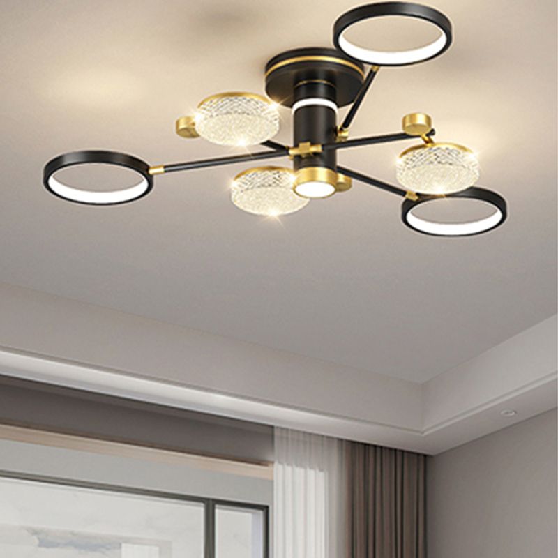 Lampadario da soffitto a semi-incasso Sputnik in stile moderno, lampadario a semi-incasso in metallo a più luci