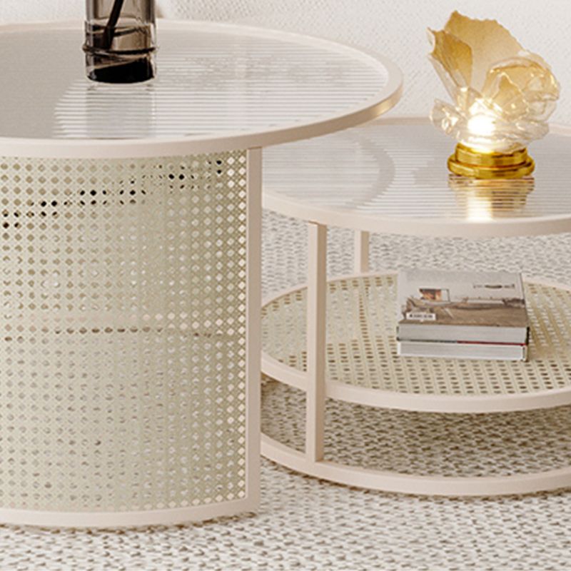 Tropical Round Frame Cocktail Table Glass Top Coffee Cocktail Table