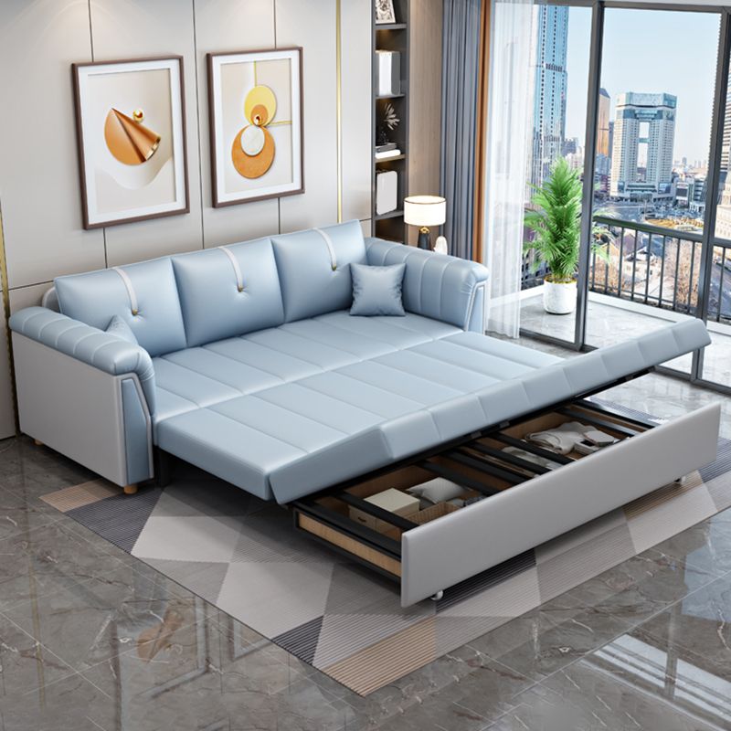 Square Arm Standard Couch Bed Contemporary Faux Leather Bed Sofa Couch