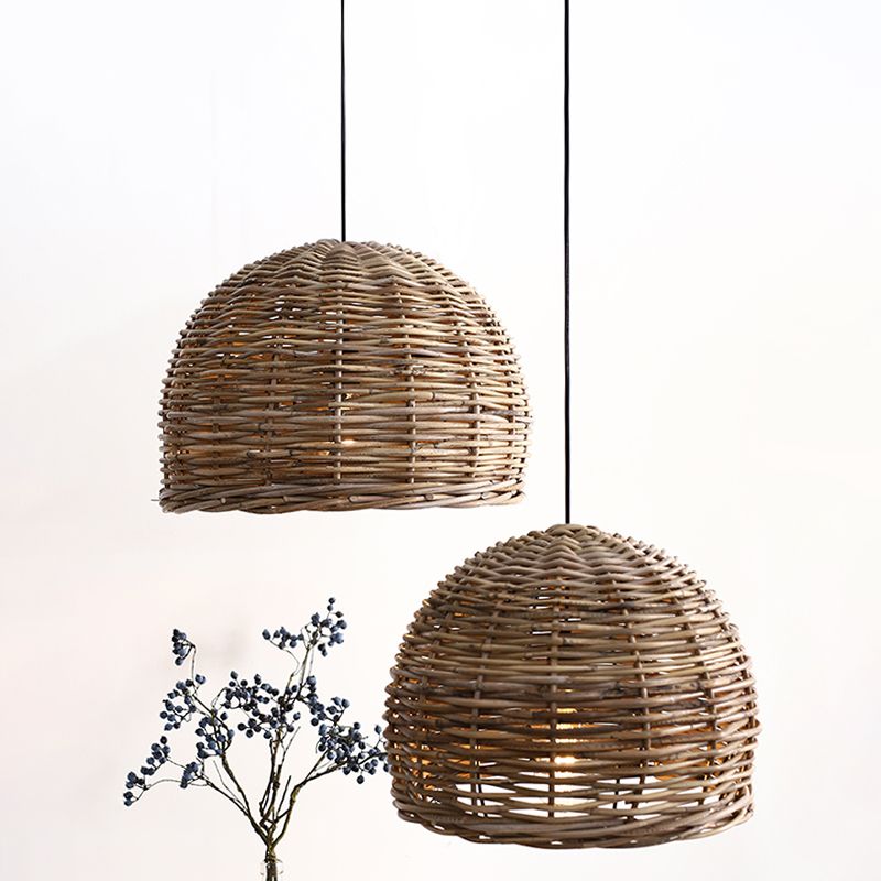 Rattan Bird Nest Shade Hanging Light Retro Hand-weaving Coffee Shop Lighting Fixture