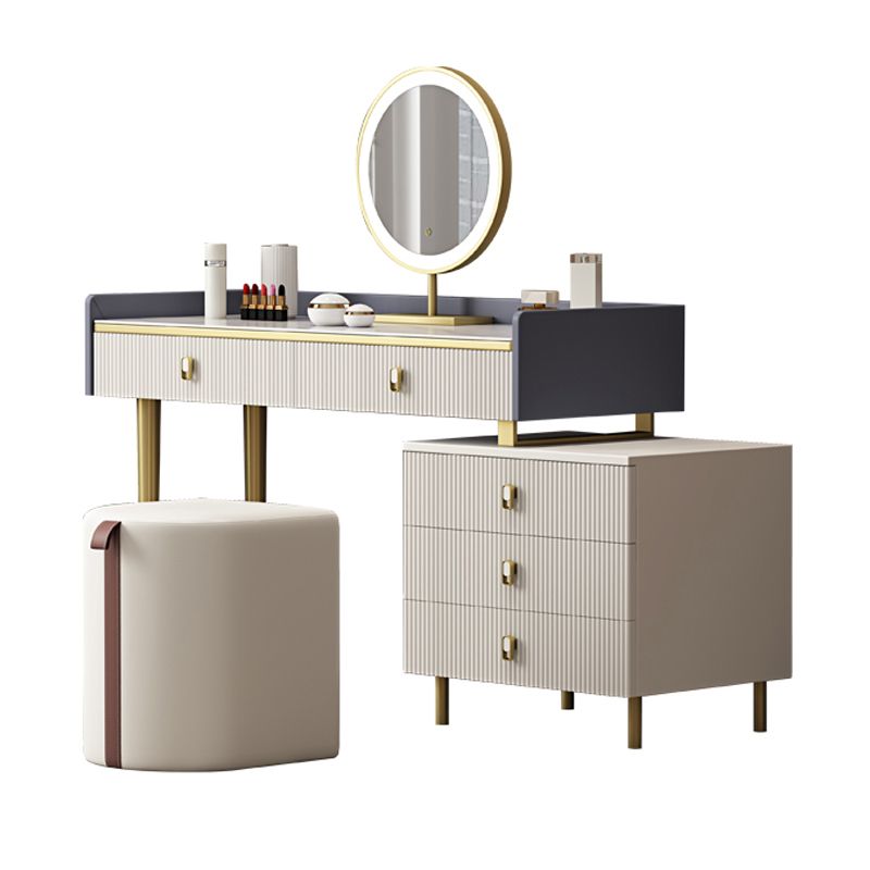 5 Drawers Stone Makeup Table Desk Vanity for Women, 17.12" D x 30.31" H, White/Blue