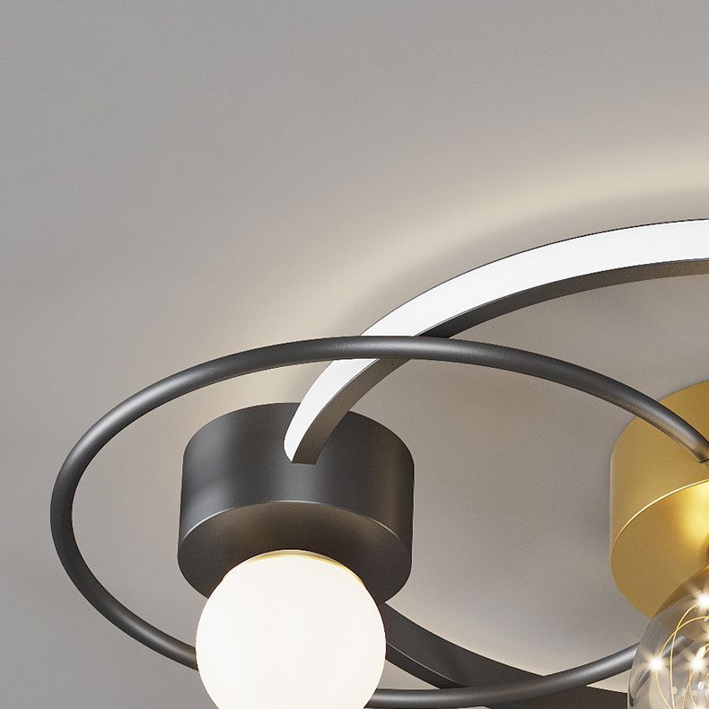 Trendy Modern Circular Plafond Lamp Clear Glass Bedroom LED Flush Mount in Zwart-Goud