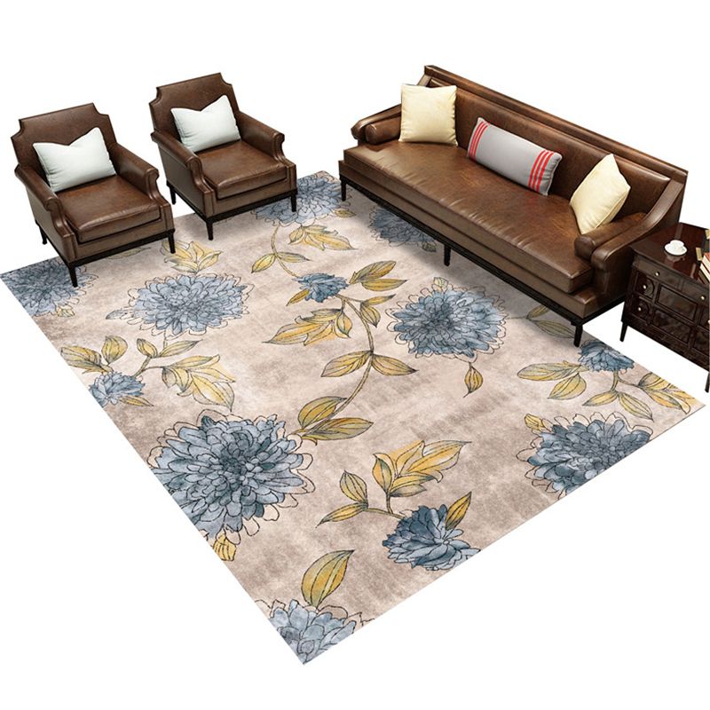 Modern Floral Printed Rug Multi Color Polypropylene Indoor Rug Non-Slip Backing Easy Care Area Carpet for Room
