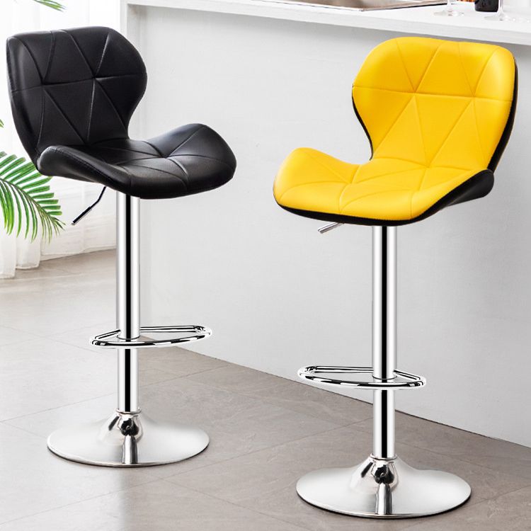 Contemporary Metal Barstool Faux Leather Footrest Adjustable Counter Stool for Home