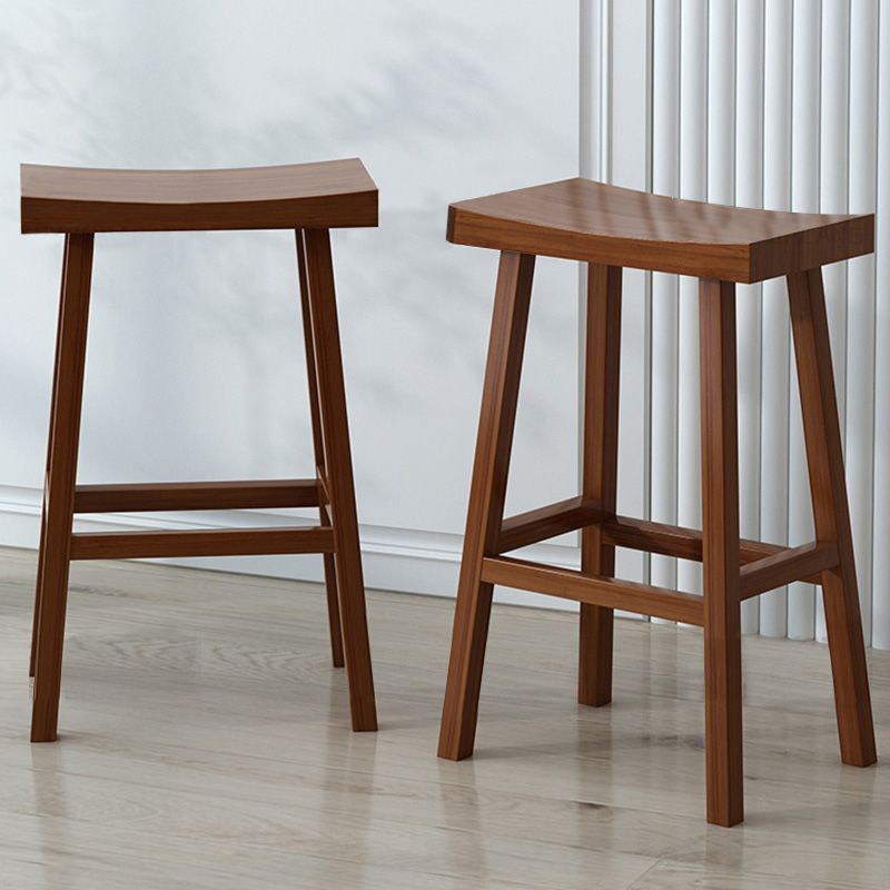 Solid Wood Backless Counter Stool Modern Armless Bar Stool with Wooden Footrest