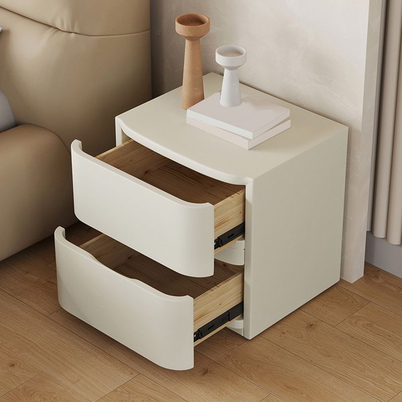 18" Tall 2- Drawer Wood Nightstand Contemporary Leather Bedside Cabinet