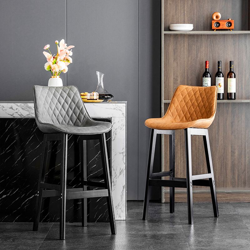 Modern Style Backrest Counter Stool with Wooden Base and Leather Cushion