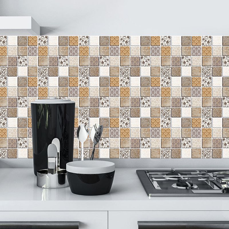 Flower and Circles Print Wallpapers Brown Retro Easy Peel off Wall Art for Kitchen