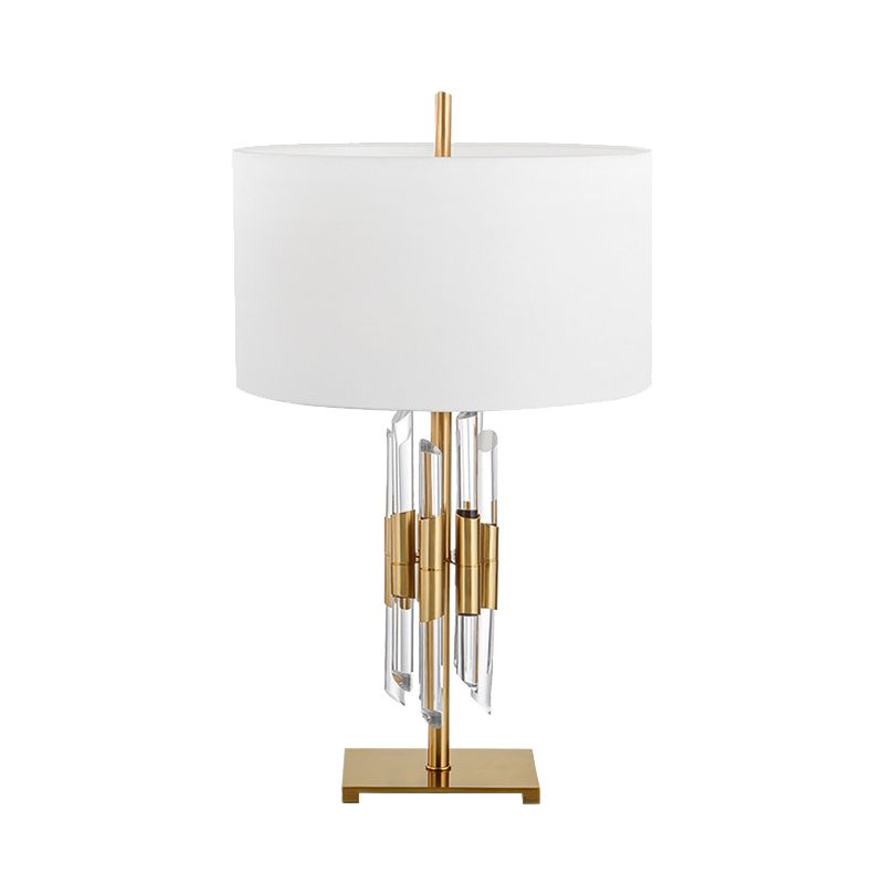 Stoffzylinderschischtisch Lampe moderne 1 Kopf weiße Tischlicht, Rechteckgold Metall Basis