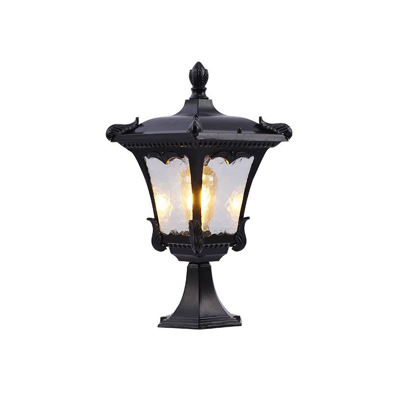 1 Bulb Post Lighting Vintage Flared Square Ripple Glass Landscape Lamp for Outdoor