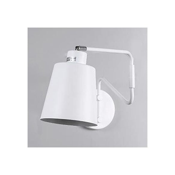 1 Bulb Wall Sconce Modern Style Bucket Metal Sconce Wall Lighting with Adjustable Arm in White for Corridor