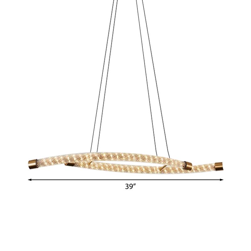 Rope-Shaped Living Room Chandelier Pendant Modernist Crystal Gold LED Ceiling Light Fixture