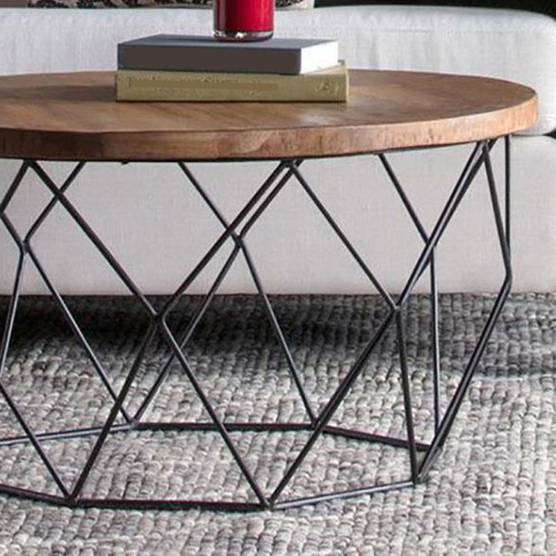 17.7" H Wood Round Top Coffee Table, Metal Frame Base Cocktail Table