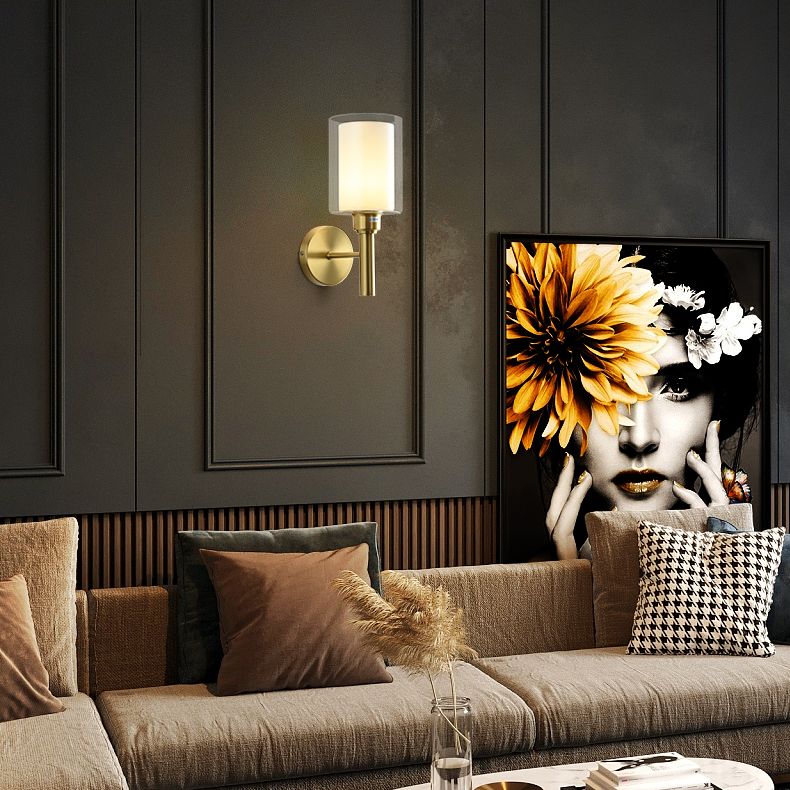 Oro Pronzo da parete a 1 luci a 1 luce in moderna luce da parete da interno in rame di lusso con tonalità di vetro