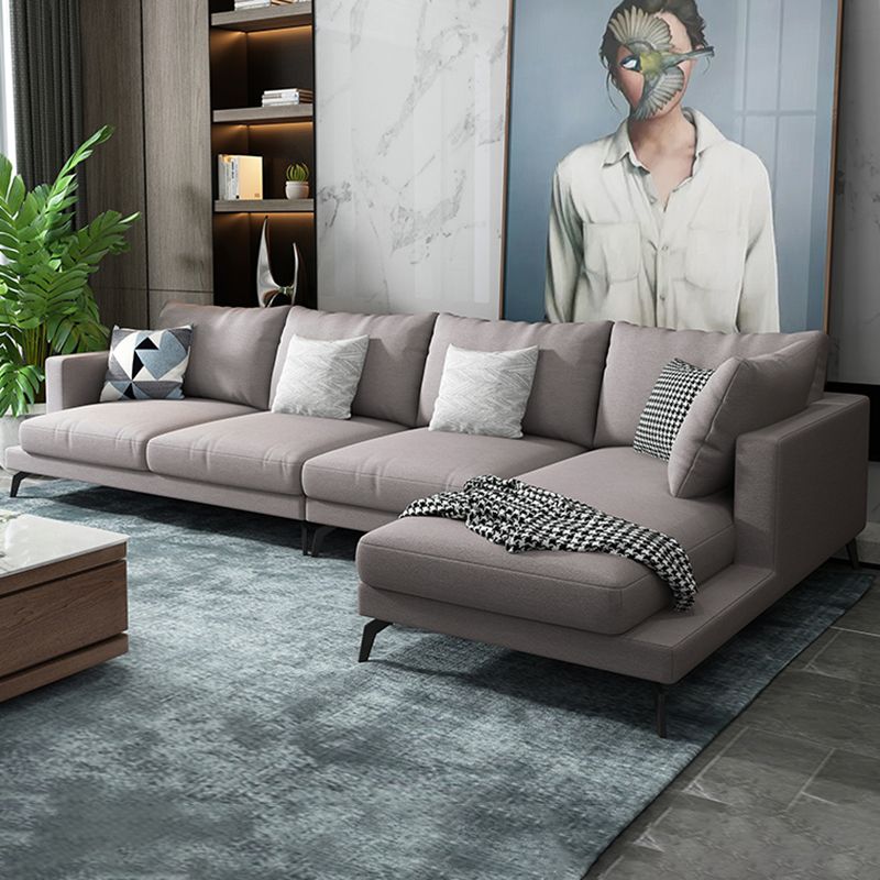 Square 4-Seater Sectional with Pillows Back in Linen Blend L-shape Sectional