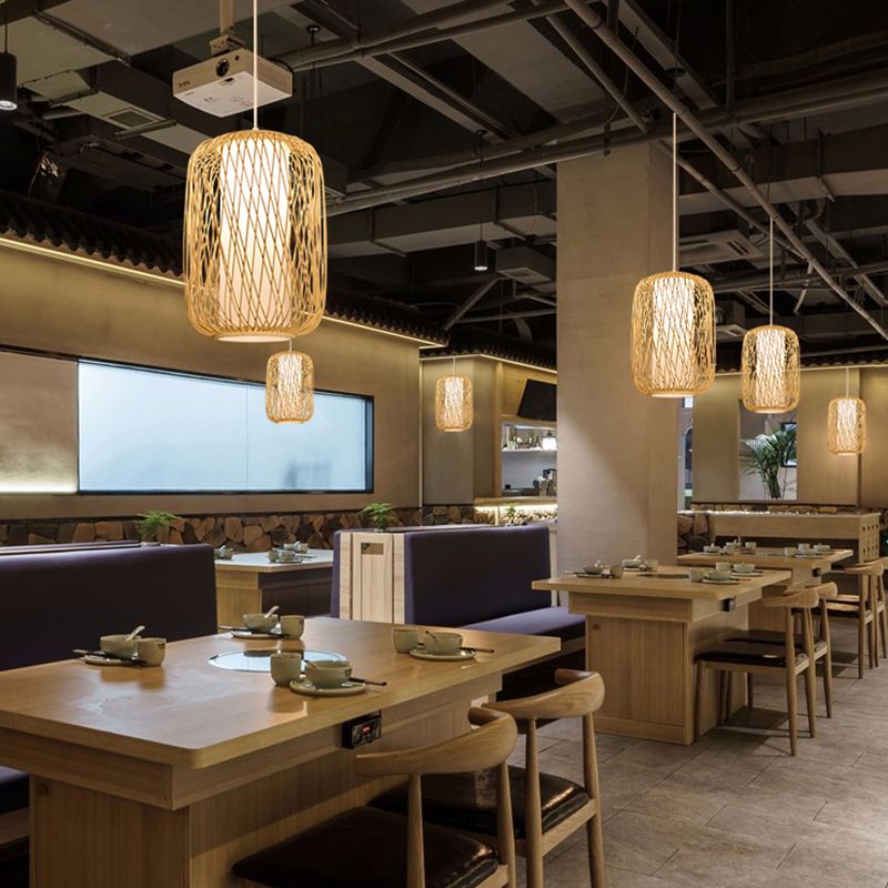 Bamboo Handmade Pendant Light Contemporary Single-Bulb Wood Suspension Light Fixture