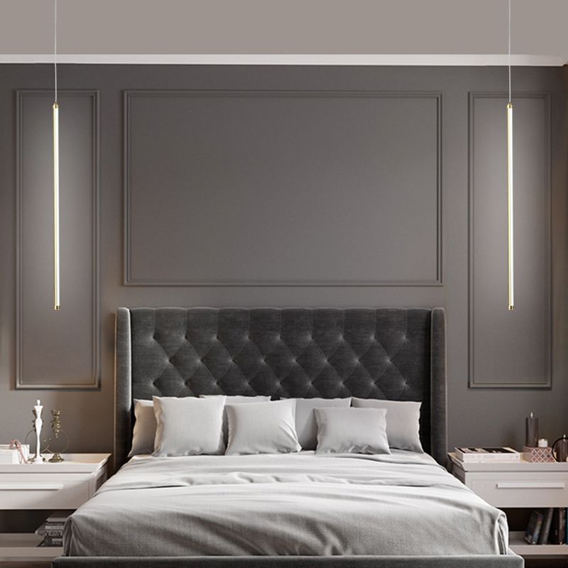 1 Light Linear Hanging Pendant Modern Style Metal Hanging Lighting for Bedside