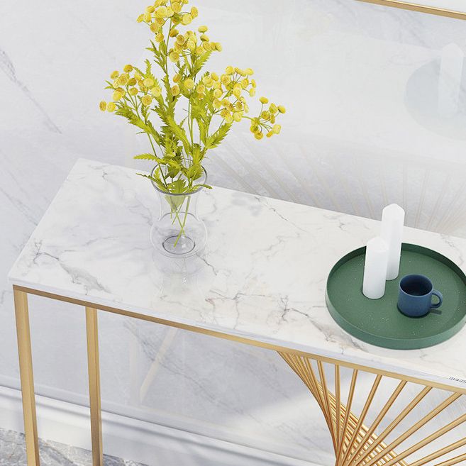 Glam Console Accent Table Antique Finish Rectangle Console Table in Marble