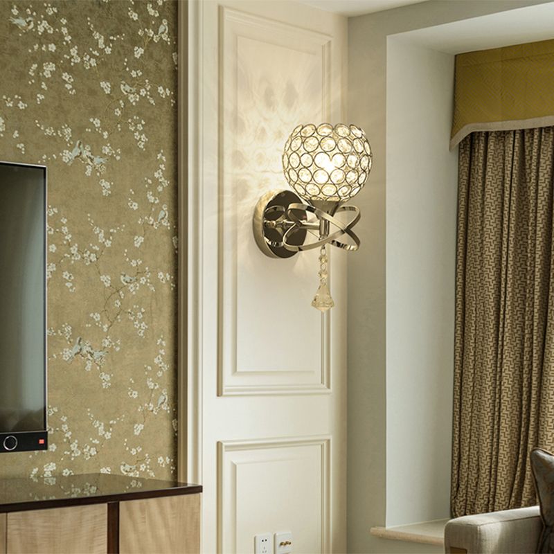 Chrome Finish Globe Wall Light Modernism 1 Head Crystal Wall Sconce Light for Foyer